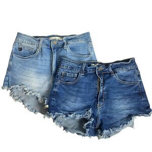 KanCan High Rise Frayed Hem Jean Shorts Sz 9/28 Distressed Cutoff Denim 2 Pair